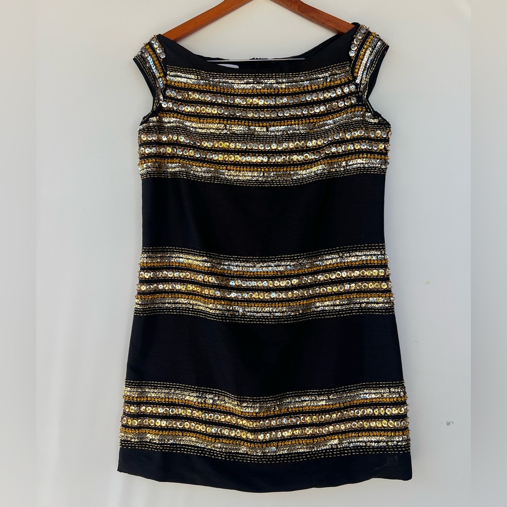 Anthropologie Corey Lynn Calter‎ Black and Gold Sequin Dress Size 10